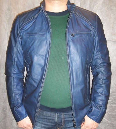 Мужская кожаная куртка"Т-Т-Термо-синий"